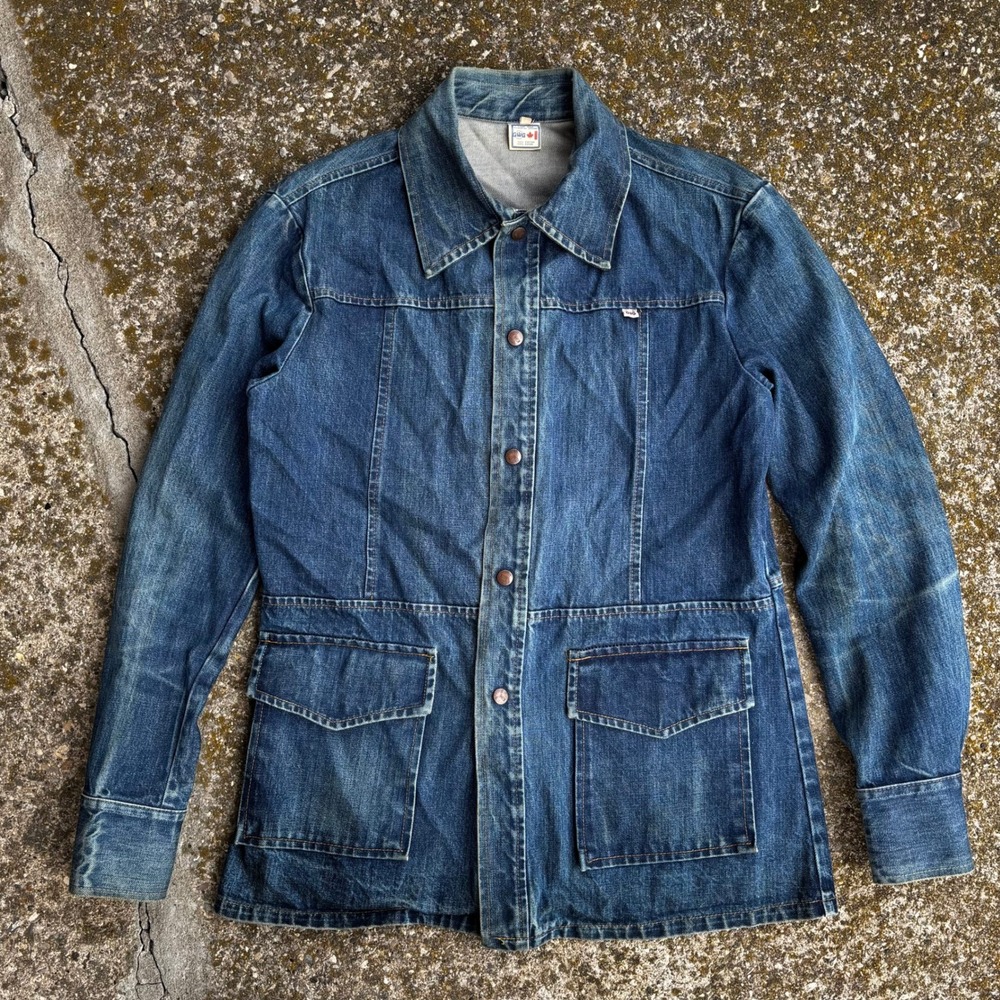 Vintage 70s GWG Denim Safari Bush Jacket Mens 42 Blue Cotton Union Made Canada